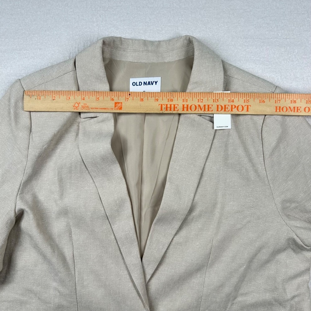 Old Navy Blazer Womens XL Linen Blend Taylor Fitted Rayon Beige Wheat Career - Picture 9 of 10